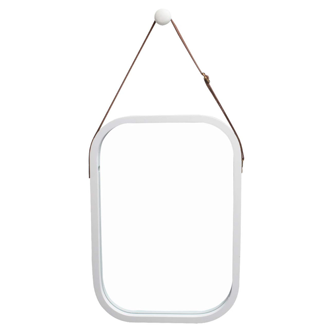 ZRI Bamboo Wandspiegel Flur Spiegel Badspiegel mit Verstellbarer Lederband Rechteckig (Weiss, 40.5 x