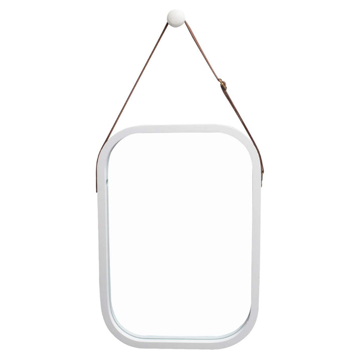 ZRI Bamboo Wandspiegel Flur Spiegel Badspiegel mit Verstellbarer Lederband Rechteckig (Weiss, 40.5 x