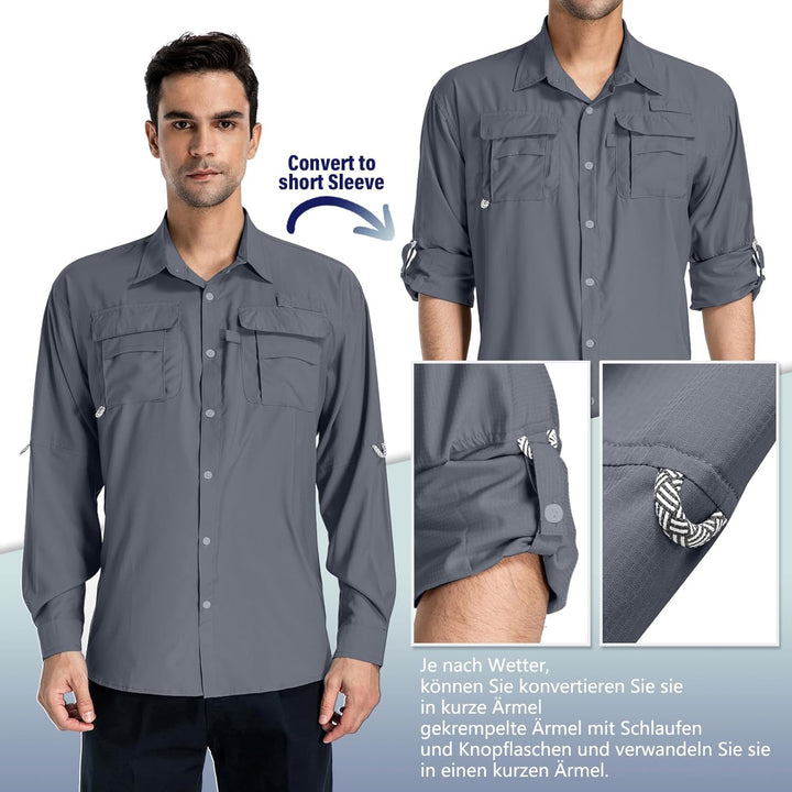 yeyity Outdoor Langarm Safari Hemd UPF50 UV Schutz Funktionshemd Atmungsaktiv Button Down Hemd für W