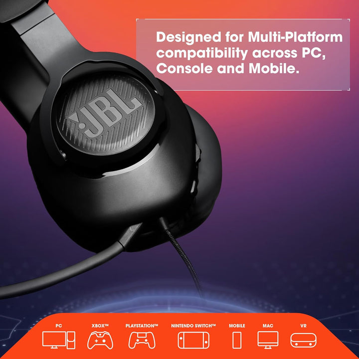 JBL Quantum 100 Over-Ear Gaming-Kopfhörer, kabelgebunden, Schwarz, schwarz
