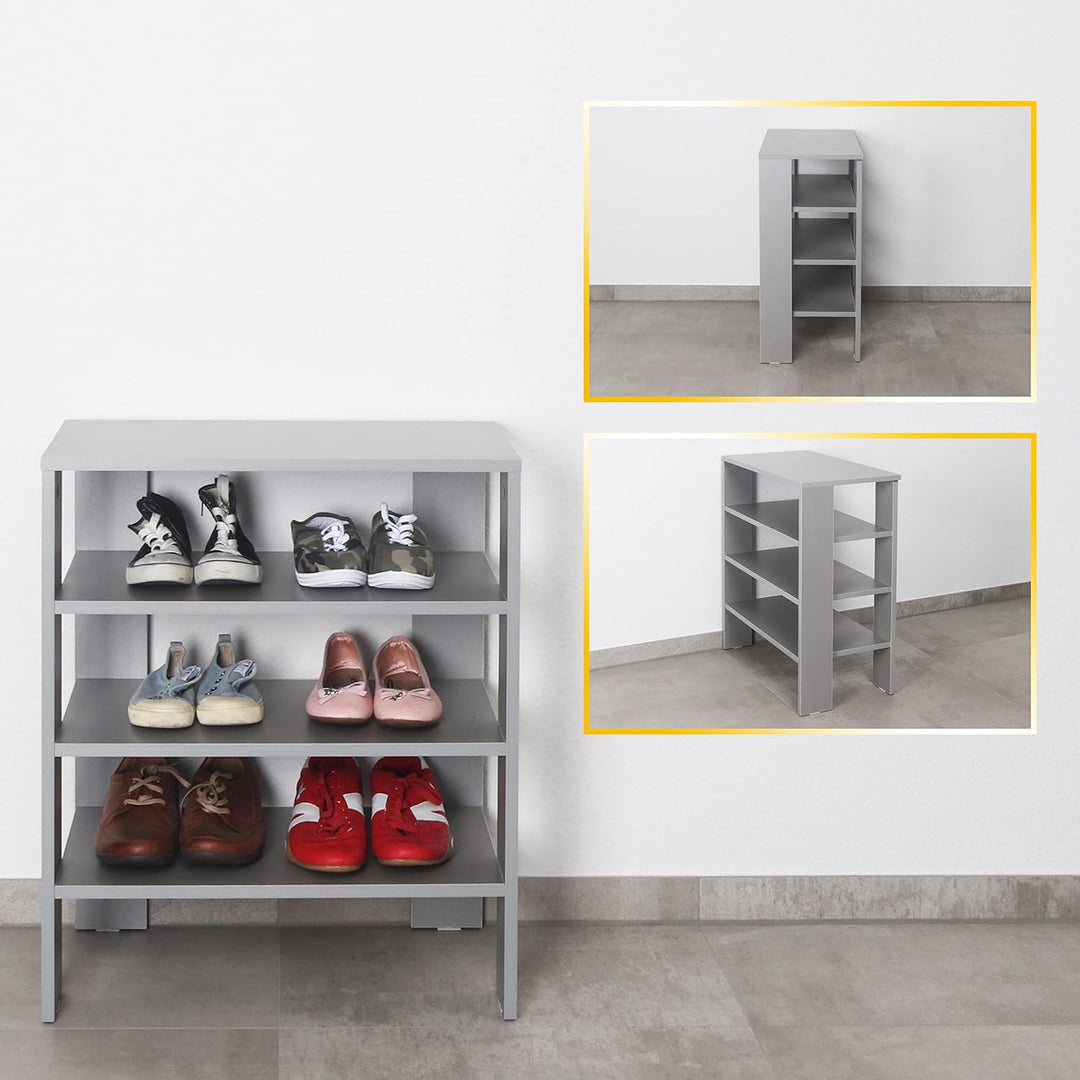 RICOO Schuhregal schmal und hoch 70x60x32cm Standregal Pressholz Grau WM039-PL, Schuhständer mit 3 E