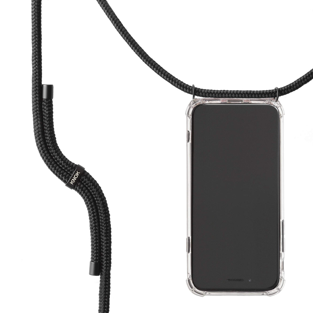 KNOK Premium Handykette für Apple iPhone 17 Pro Max, All Black, transparent | Silikonhülle mit fest