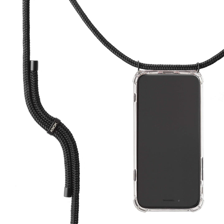 KNOK Premium Handykette für Apple iPhone 16 Pro Max, All Black, transparent | Silikonhülle mit fest
