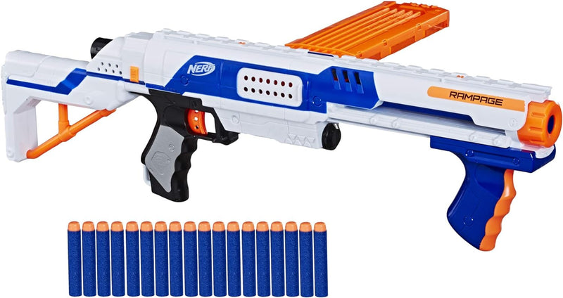Hasbro NERF - N-Strike Elite Rampage - Pump-Action-Blaster mit Schulterstütze & Magazin, Weiss, (E48