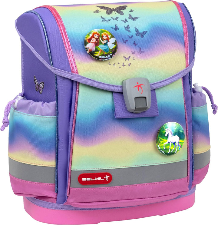 Belmil Classy Plus Schulranzen Set 5-teilig mit Brustgurt (405-78/AG/S) Rainbow Ombre, Rainbow Ombre