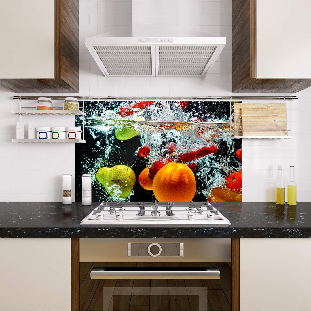 GRAZDesign Spritzschutz Glas für Küche, Herd Bild-Motiv Früchte im Wasser Küchenrückwand Küchenspieg