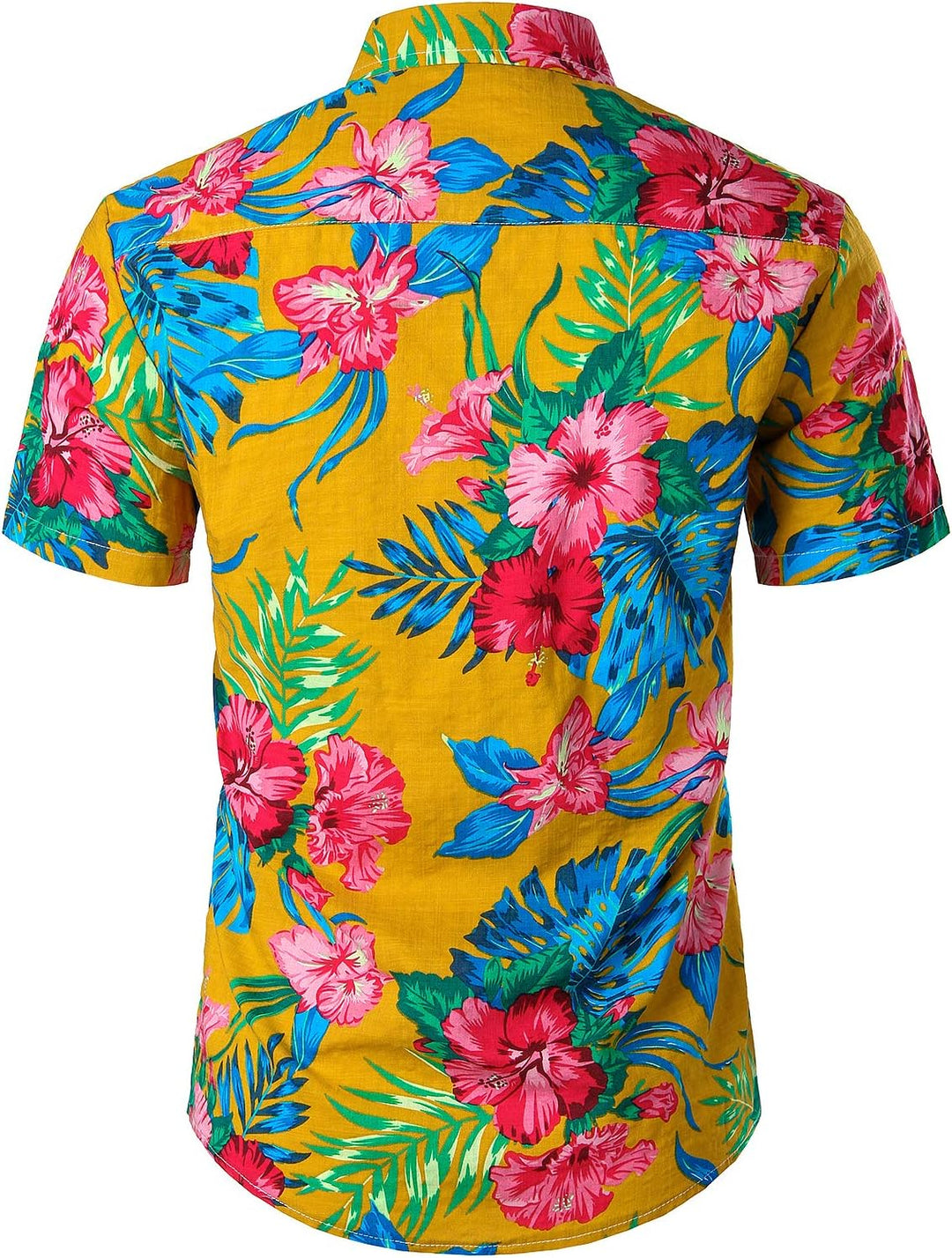 JOGAL Herren Casual Floral Blumenmuster Kurzarm Hawaiihemd Ingwer Gelb XXL, Ingwer Gelb XXL