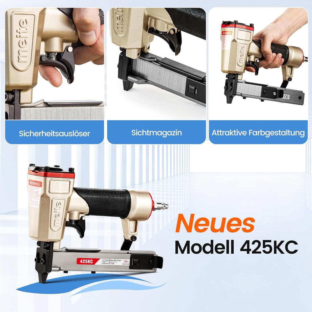 meite 425KC Drucklufttacker 18 GA, für Typ 90 Klammern und Schmalrückenklammern 13–25 mm, 5,7 mm Kro