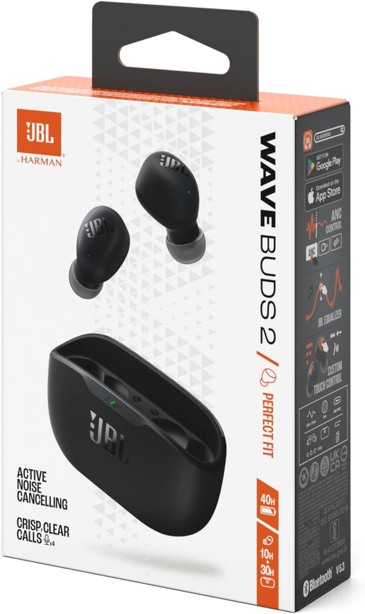 JBL Wave Buds 2, Kabellose Bluetooth-In-Ear-Kopfhörer mit Noise-Cancelling, 40 h Wiedergabe, Smart-A