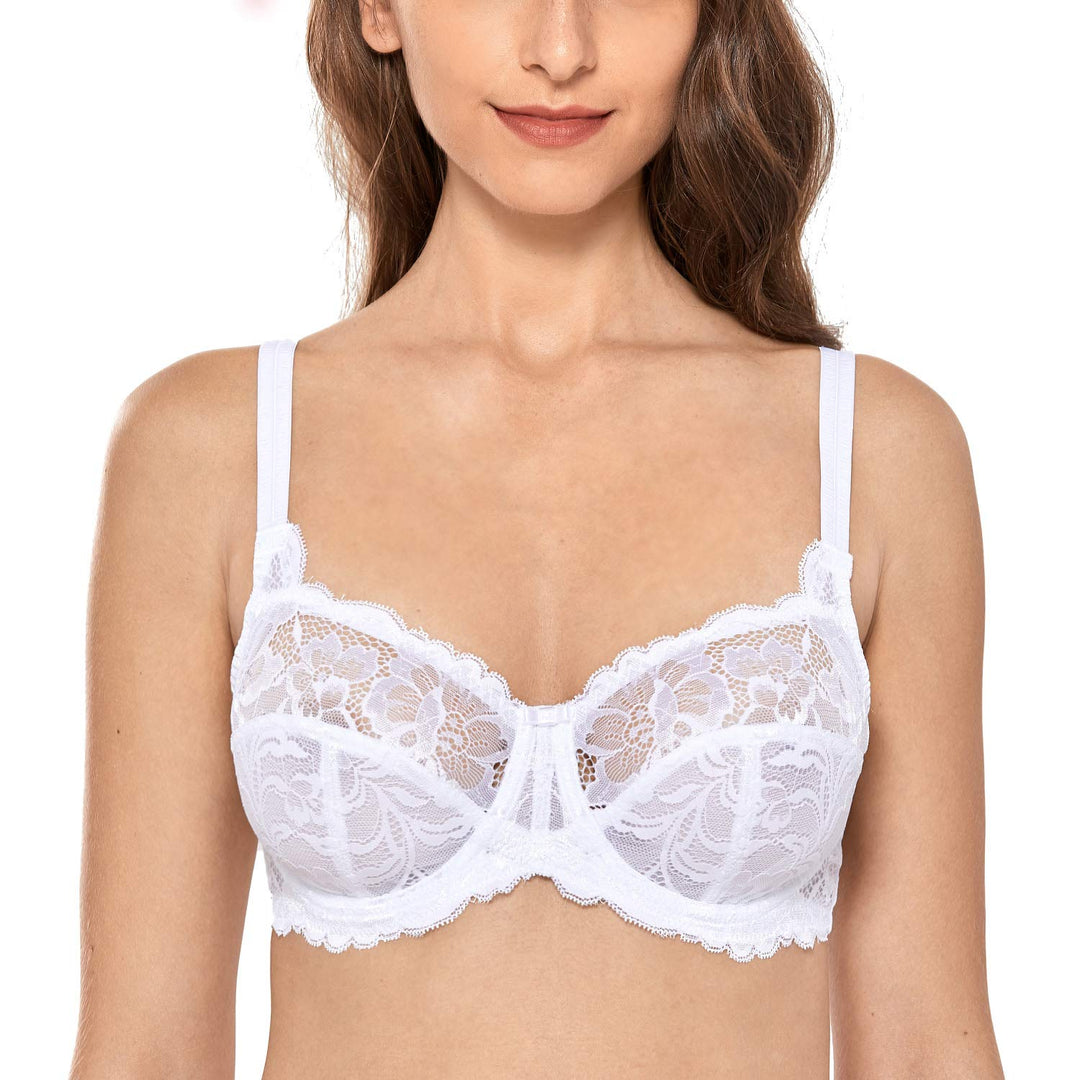 DELIMIRA Damen Minimizer BH Grosse Grössen ohne Polster Vollschalen mit Spitze 75E Weiss, 75E Weiss