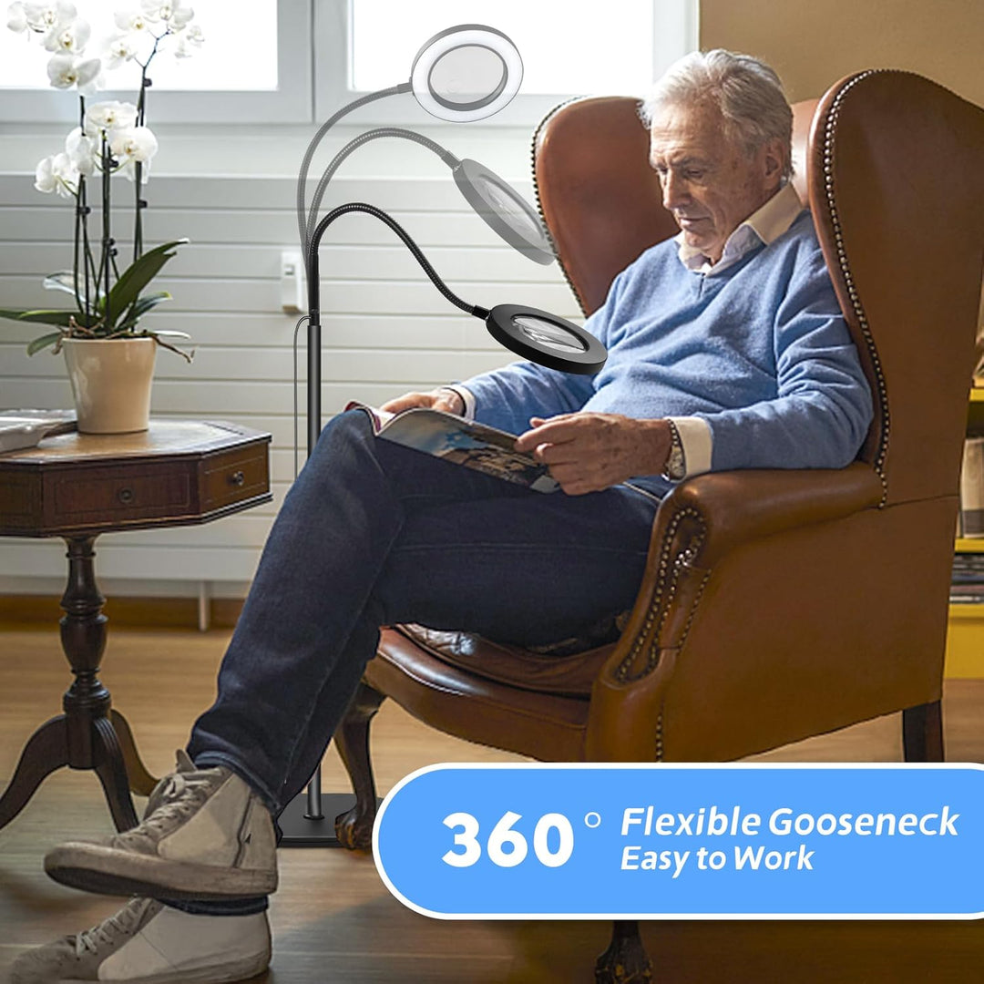 NZQXJXZ 5X 10X Lupe mit Licht und Ständer, 2-in-1 Lupenbrille mit 72 Einstellbaren Helligkeits-LEDs,