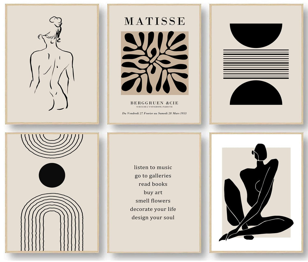 KBKBART Matisse Wandkunstdrucke, abstrakte Matisse-Wandkunst, Ausstellungsposter, schwarz beige Frau