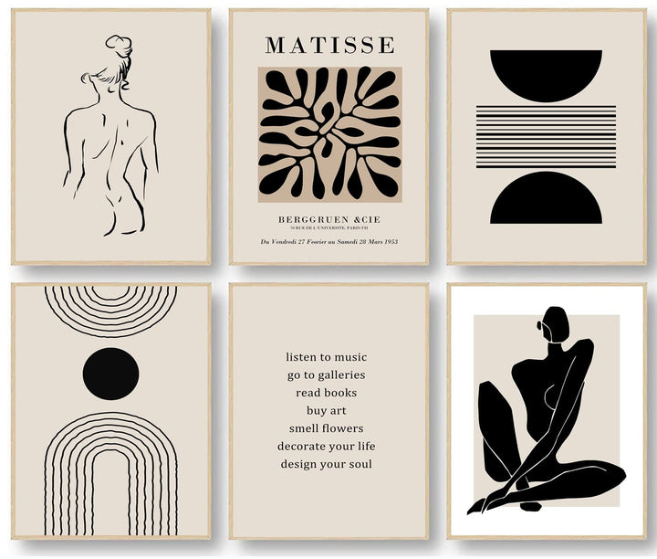KBKBART Matisse Wandkunstdrucke, abstrakte Matisse-Wandkunst, Ausstellungsposter, schwarz beige Frau