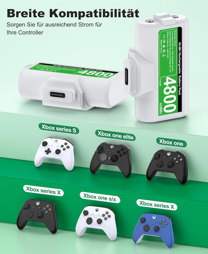 Akku für Xbox Controller, 2 x 3600mWh Wiederaufladbare Akku für Xbox Series X Controller, Akku mit 4