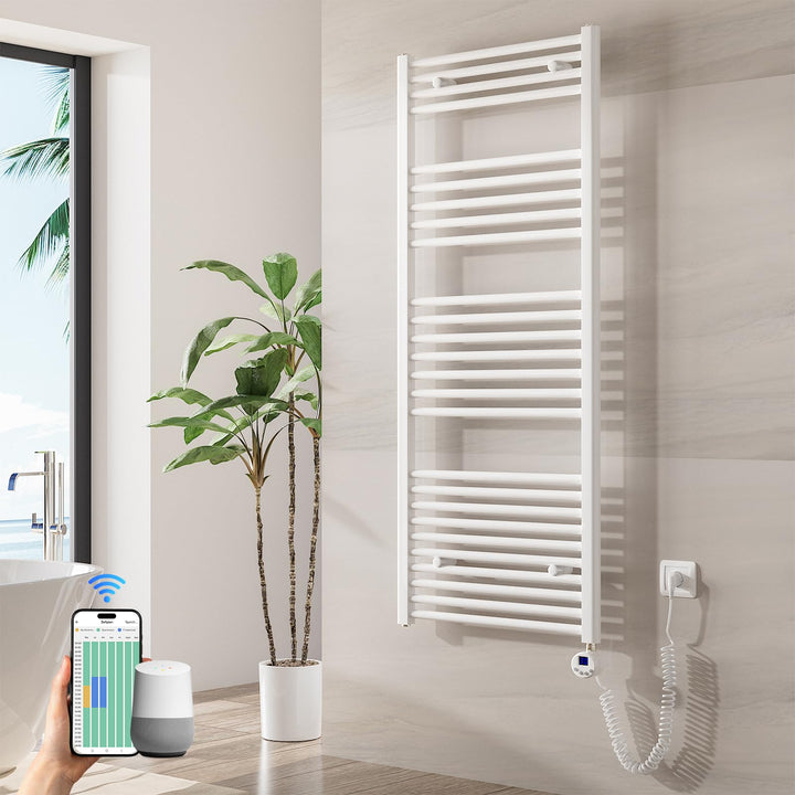 Heilmetz Badheizkörper Elektrisch mit Smart WiFi Heizstab 600W Leistung 1400 x 600 mm Weiss Gerade B