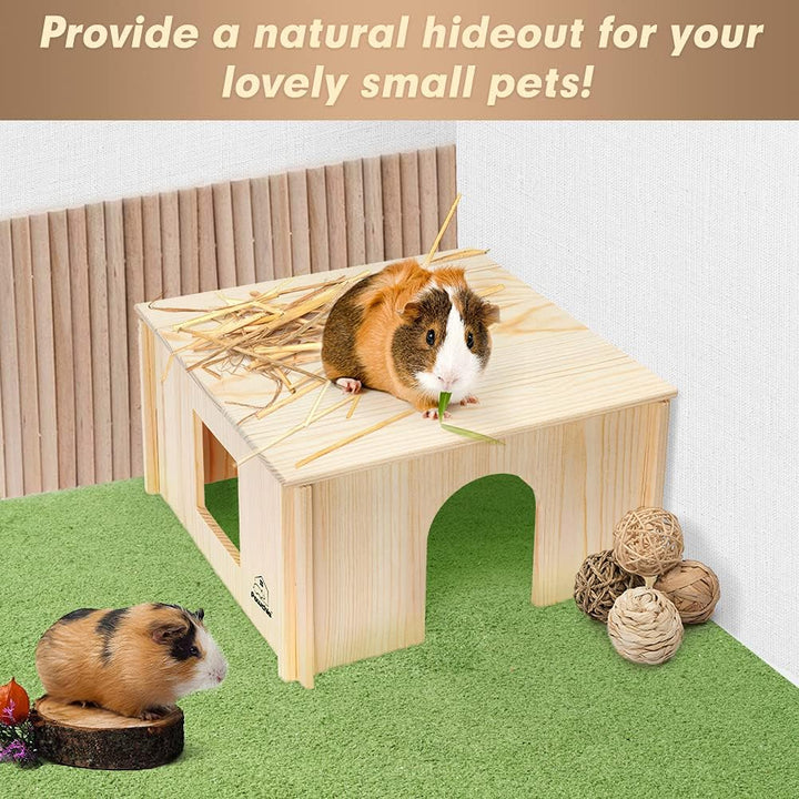 PAWCHIE Hölzerne Hütte mit Fenstern – abnehmbares und grosses Holzhaus, geeignet für Meerschweinchen