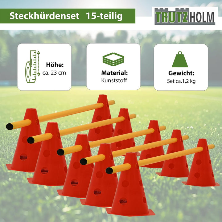 TRUTZHOLM Steckhürdenset 15- teilig 23 cm höhenverstellbar Agility Set Hunde Trainingszubehör Hobby