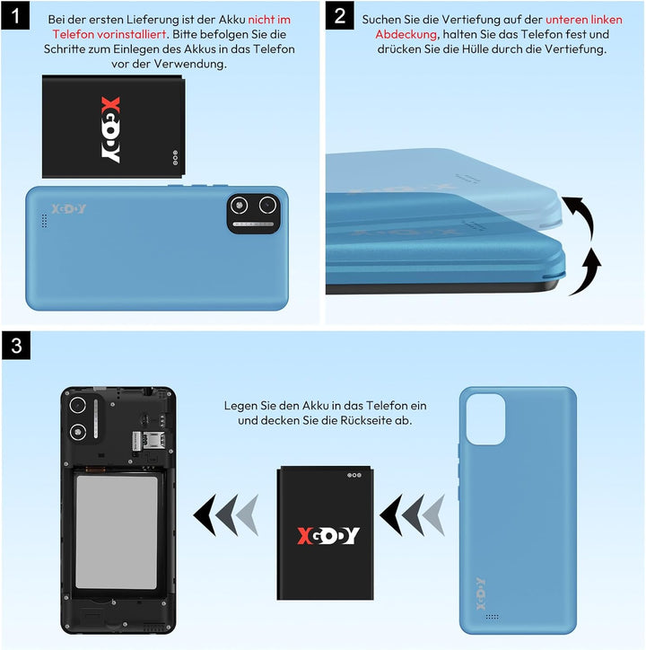 XGODY X32 Handy Ohne Vertrag, 5,5 Zoll Günstig Smartphone 2GB+16GB 128GB Erweiterbar Octa-Core Andro