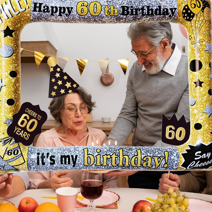 60. Geburtstag Foto Requisiten 34 STK. Lustige Fotobox Accessoires Aufblasbarer Bilderrahmen Geburts