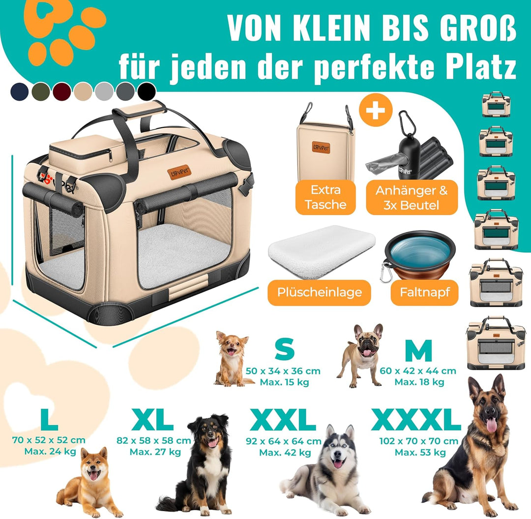 Lovpet® Transportbox Hund Katze Transporttasche S 49,5x34,5x35cm | Hunde-Tragetasche Faltbare Katzen