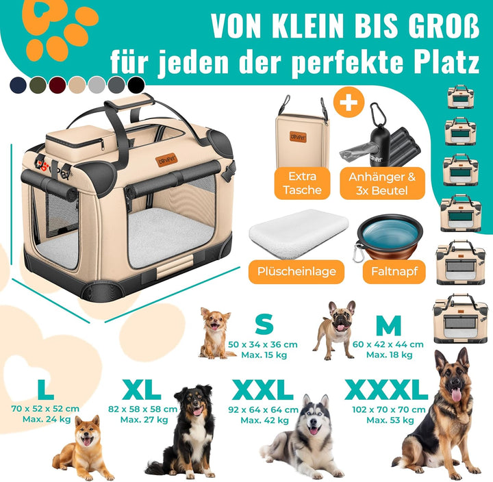 Lovpet® Transportbox Hund Katze Transporttasche S 49,5x34,5x35cm | Hunde-Tragetasche Faltbare Katzen