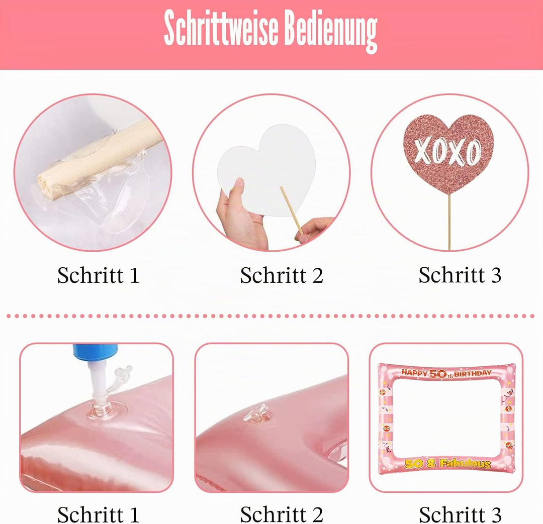 50. Foto Requisiten und aufblasbarer Rahmen Fotoautomat für 50. Roségold Geburtstagsfeier 50. Feier