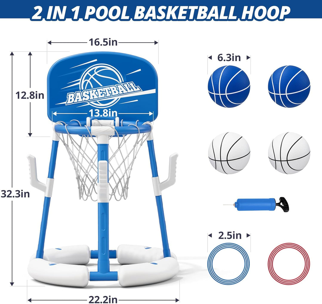 Pool Basketballkorb für Kinder, Wasserspielzeug Schwimmende Pool Spielzeug mit Backboard, 4 Bällen,