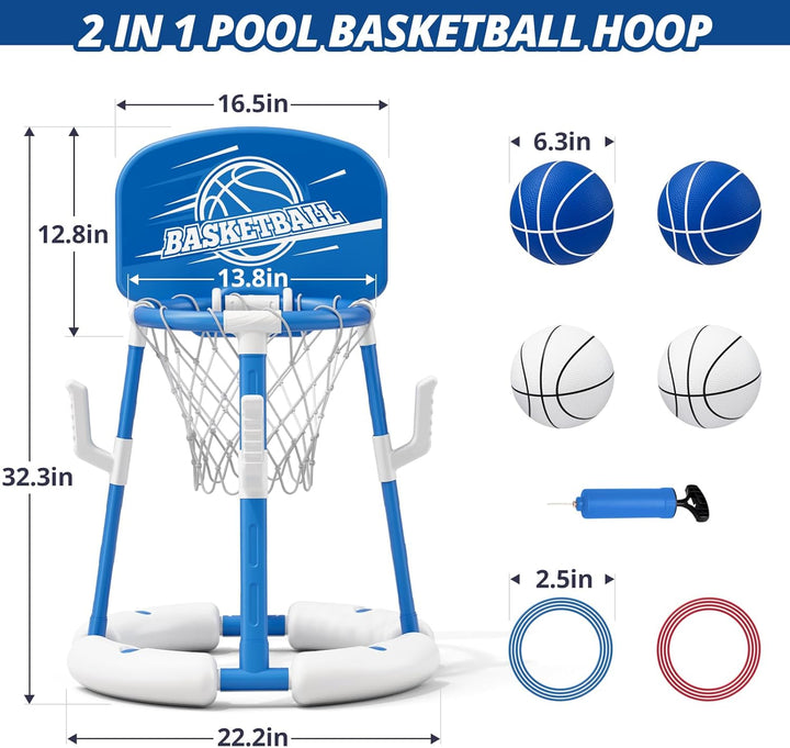 Pool Basketballkorb für Kinder, Wasserspielzeug Schwimmende Pool Spielzeug mit Backboard, 4 Bällen,