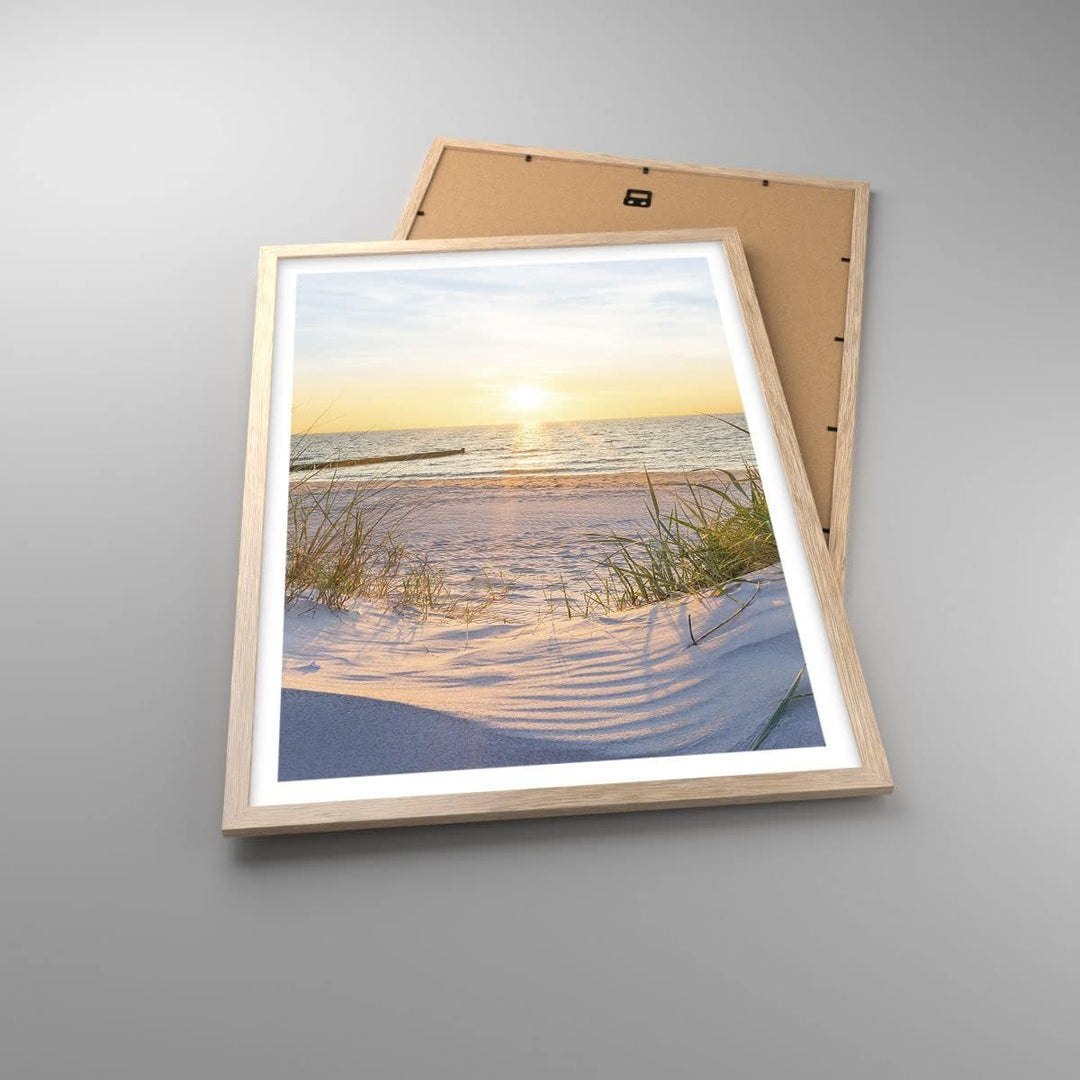 Wandposter Art Prints 50x70cm Poster Rahmen helle Eiche Düne Strand Meer Küche Wanddeko Bild Wand Ku