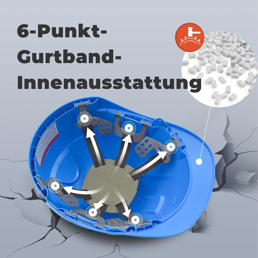 Bauhelm EN397, Mustbau Sicherheitshelm, Arbeitshelm Schutzhelm mit DIY Steckplätze für 53-65 cm Kopf