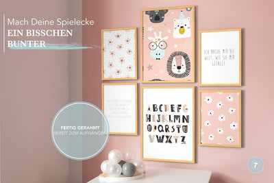 Papierschmiede® Bilder Kinderzimmer Kids Mood Poster Set ABC Rosa Tiere, Gerahmte Bilder fürs Kinder