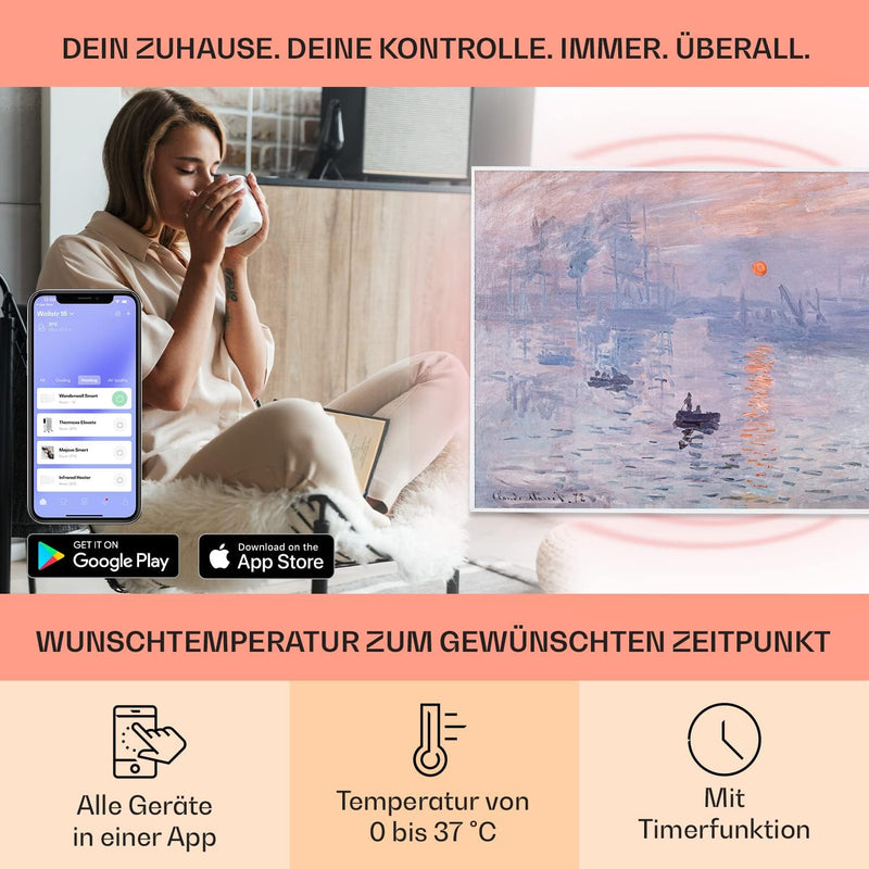 Klarstein Infrarotheizung mit Thermostat, 500W Elektroheizung, Smart Home Bild-Infrarotheizung zur W