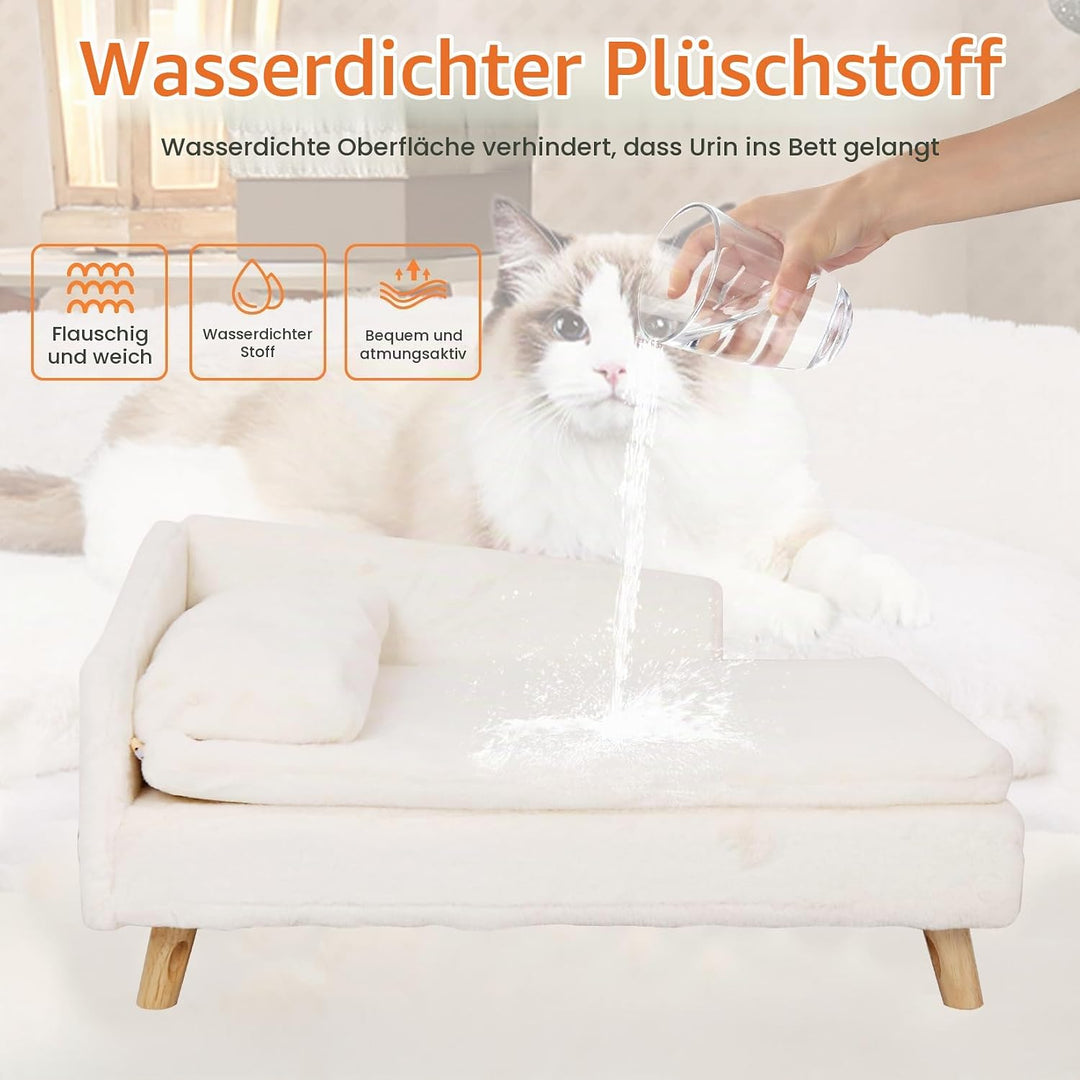 BingoPaw Luxus katzensofa Haustiersofa mit Rückenlehne Plüsch Kissen Holzbeinen, Hundesofa für klein