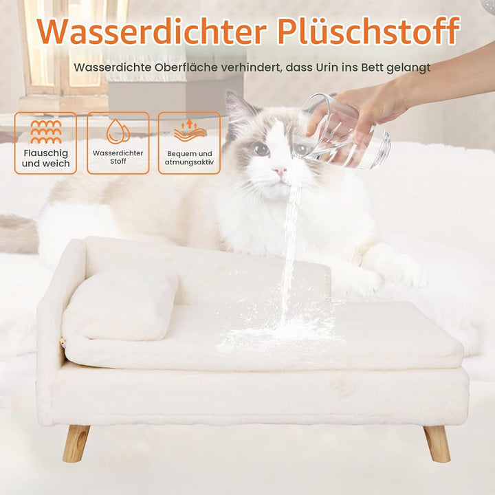 BingoPaw Luxus katzensofa Haustiersofa mit Rückenlehne Plüsch Kissen Holzbeinen, Hundesofa für klein