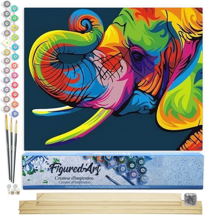 Figured'Art Malen Nach Zahlen Erwachsene Mit Rahmen Elefant Pop Art - Paint by Numbers Basteln DIY B