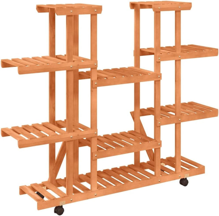 vidaXL Blumenständer, Holz Pflanzenregal mit Rollen, Blumenregal für Wohnzimmer Balkon Terrasse, Pfl