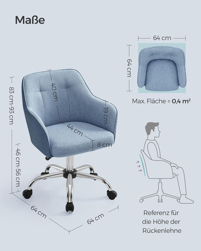 SONGMICS Homeoffice Stuhl, Drehstuhl, Schreibtischstuhl, höhenverstellbar, bis 110 kg belastbar, atm