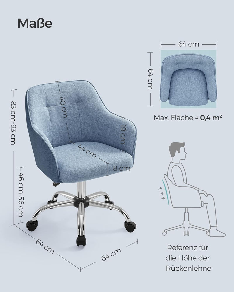 SONGMICS Homeoffice Stuhl, Drehstuhl, Schreibtischstuhl, höhenverstellbar, bis 110 kg belastbar, atm