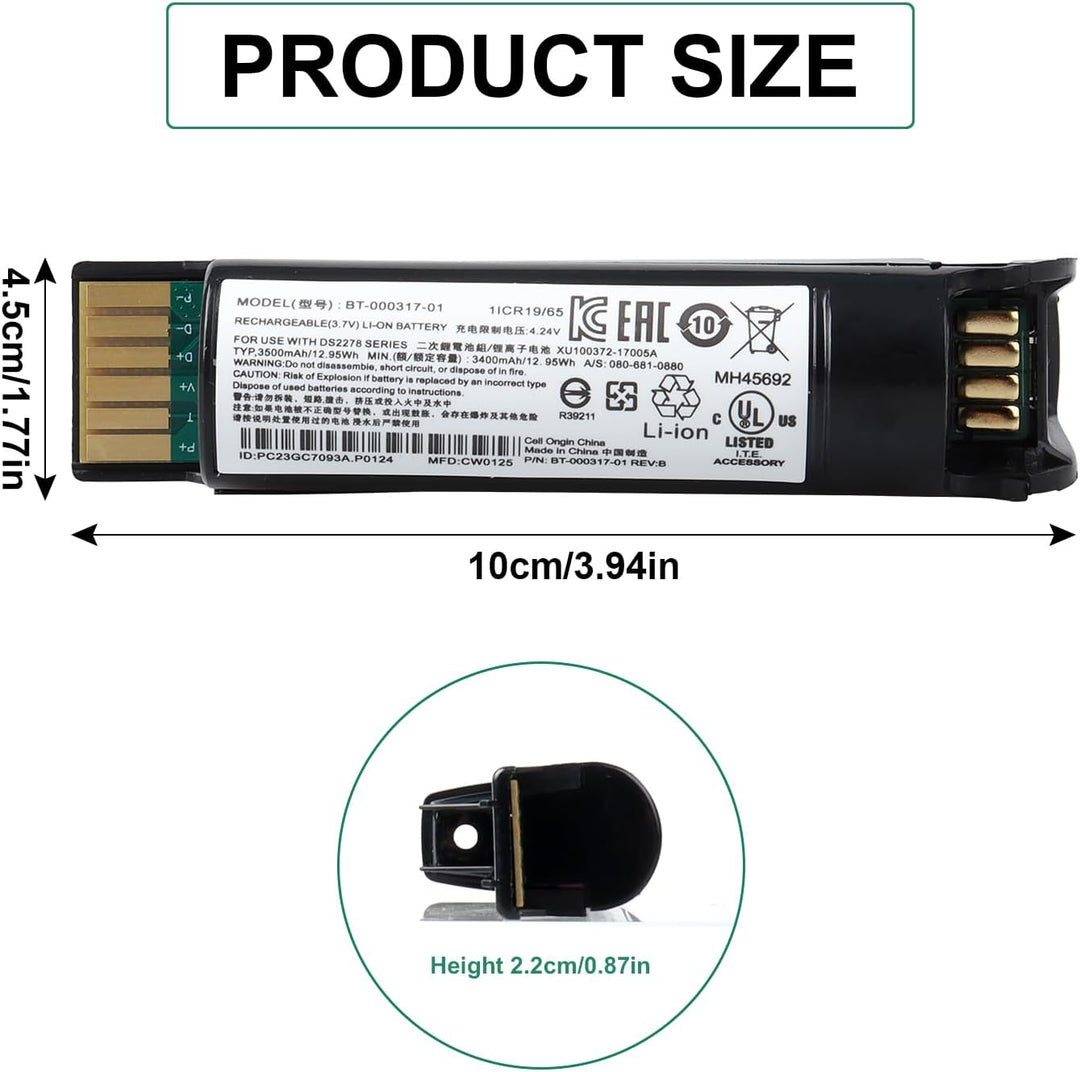 3400mAh Batterie für Zebra DS22, DS2208, DS2278, DS2278-HC, DS2278SR, CR2278, CR2278-PC-Scanner, BT-