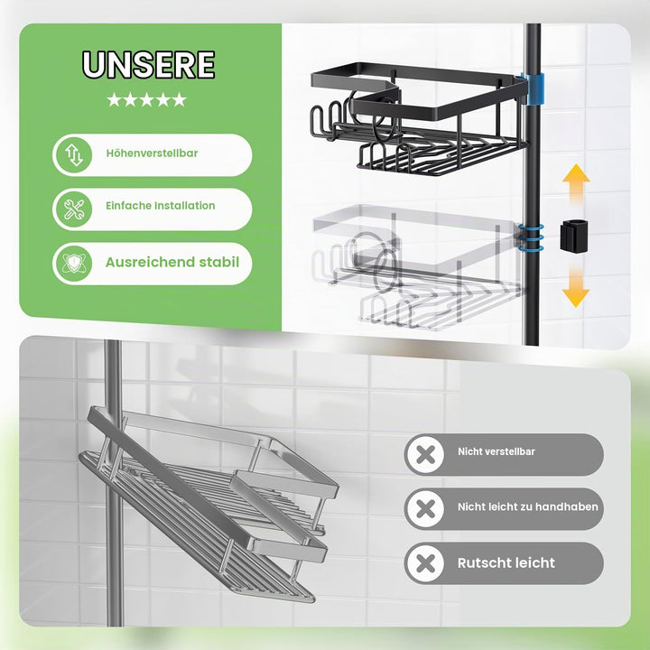 Teleskop Duschablage ohne Bohren, Duschregal Badezimmer Organizer, 4-Stufiges Teleskopregal Bad Eckr