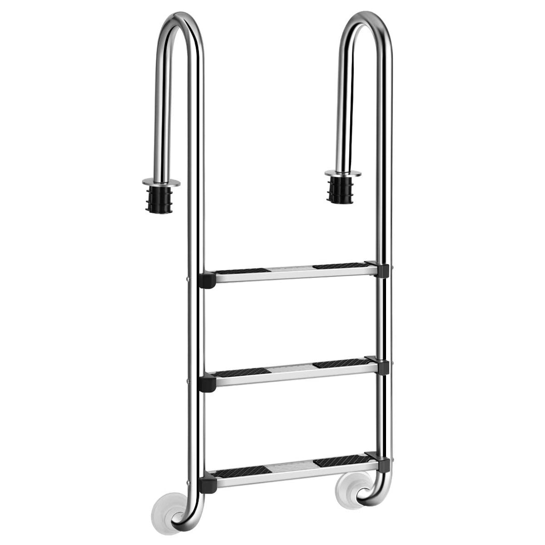 COSTWAY Edelstahl Poolleiter, Schwimmbad Leiter 3 stufig, Einstiegsleiter Silber bis 150kg belastbar