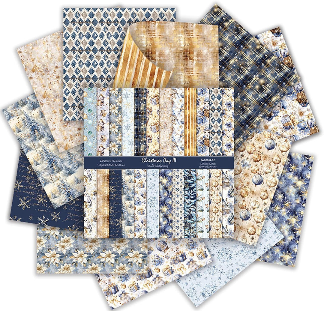 Scrapbooking Papier 24 Blatt/12 Designs, Doppelseitiges Weihnachtstheme Designpapier, Bastelpapier D