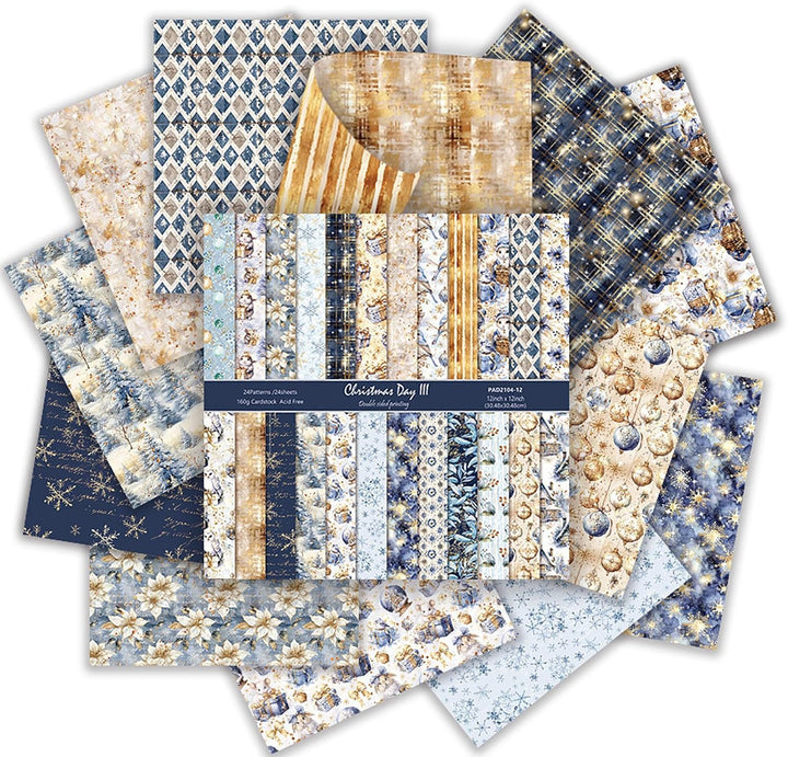 Scrapbooking Papier 24 Blatt/12 Designs, Doppelseitiges Weihnachtstheme Designpapier, Bastelpapier D