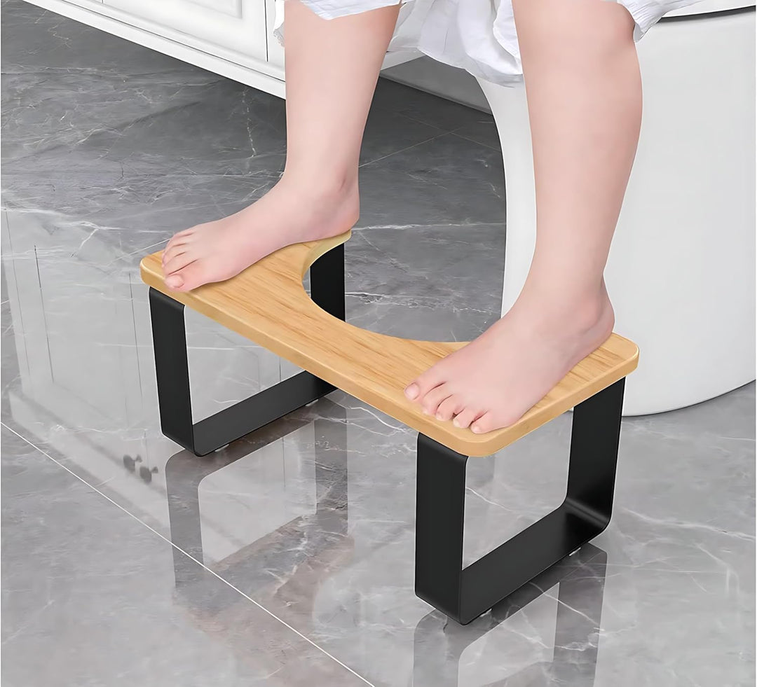 AMSAMOTION Metall mit Holz-Toilettenhocker, 7 Zoll 18CM Badezimmer Kothocker Erwachsene, Anti-Rutsch