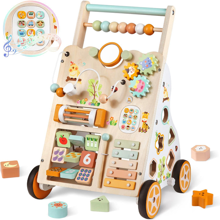 Lauflernwagen aus Holz für Mädchen und Jungen, Montessori-Aktivitätszentrum für Babys, einstellbare