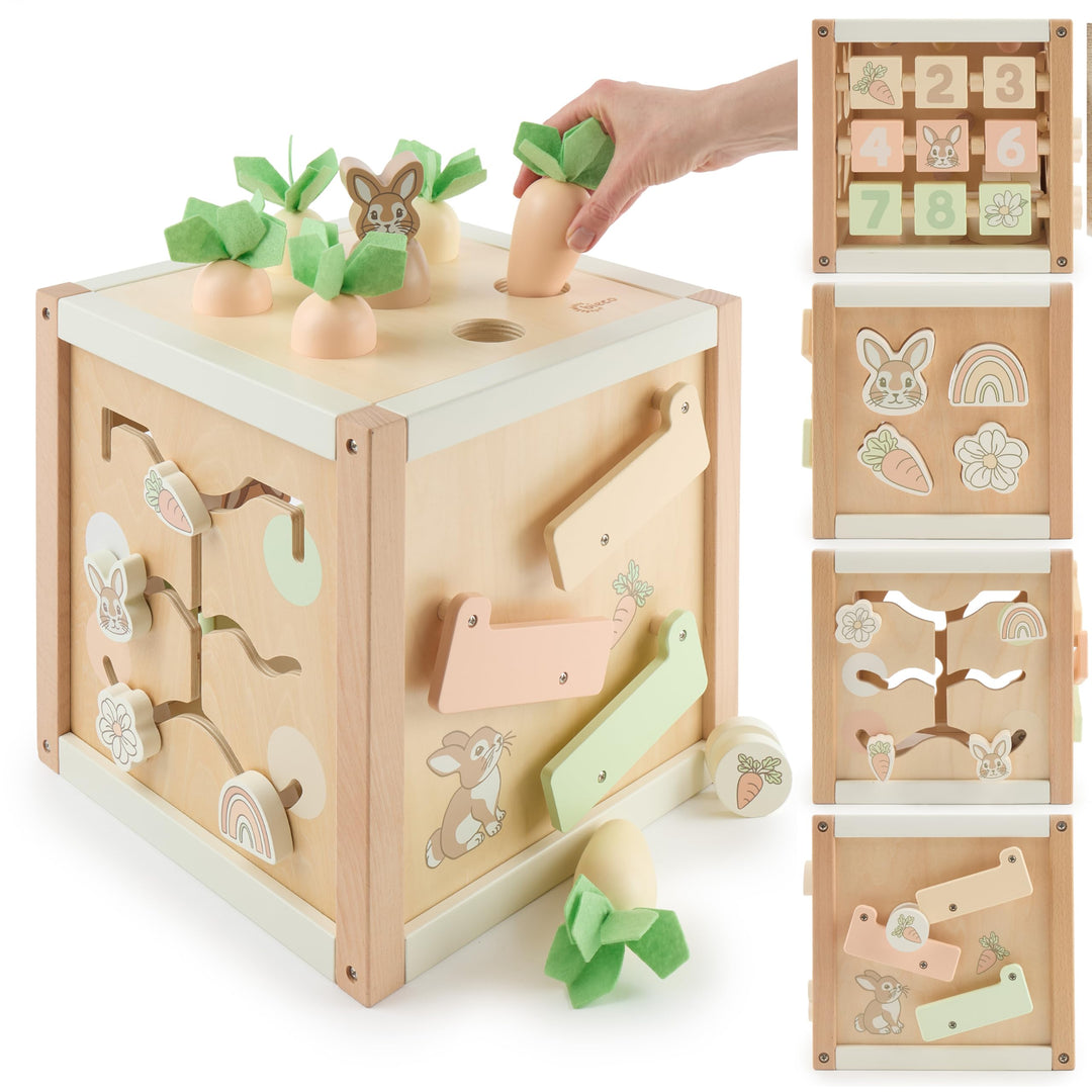 Bieco Motorikwürfel Hase Fine XXL nachhaltiges Holz FSC® | Spielwürfel Baby | Motorikwürfel ab 1 Jah