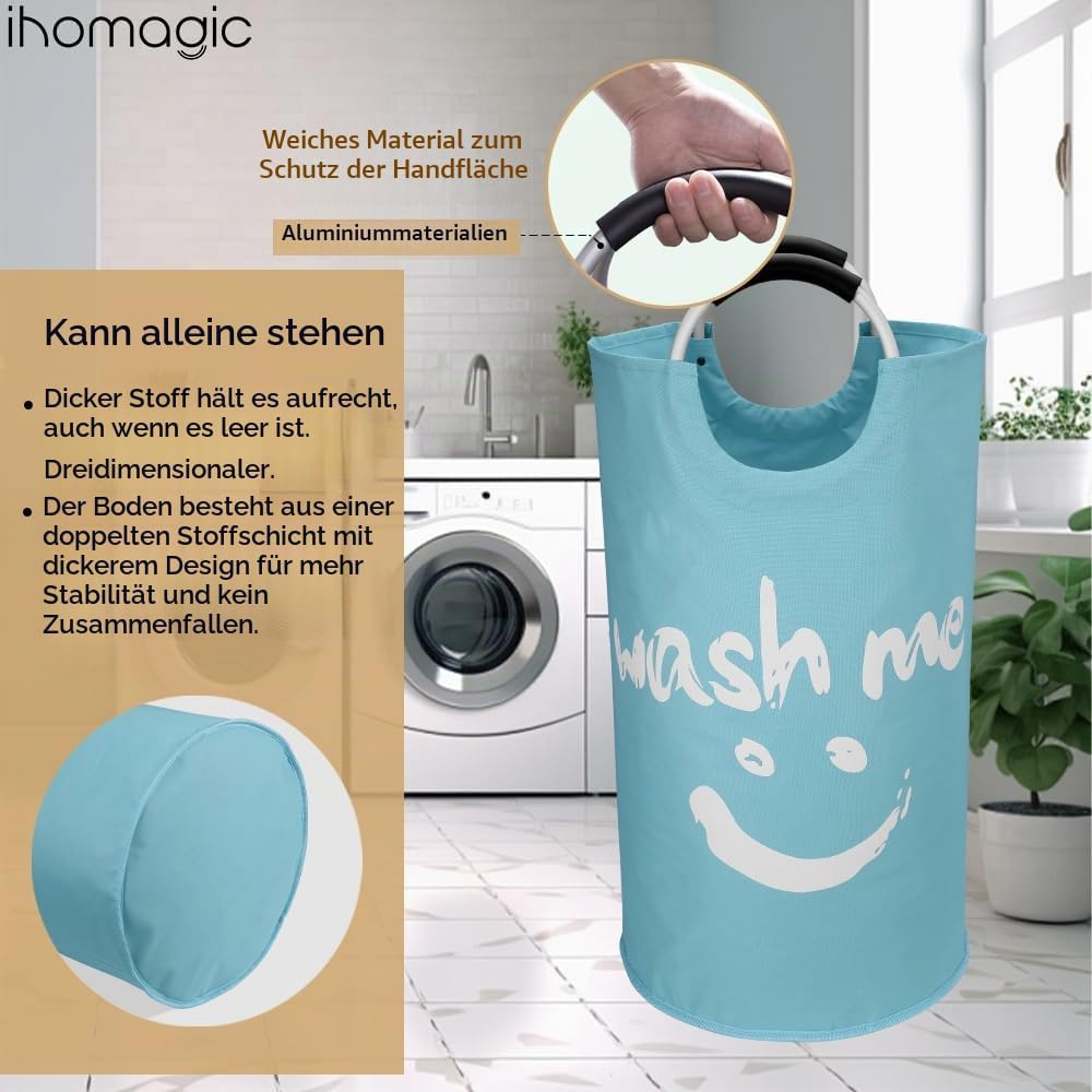 IHOMAGIC Faltbare Wäschekörbe Wäschebehälter mit Aluminiumgriffen, Grosse Wäschesammler, Reise Wäsch