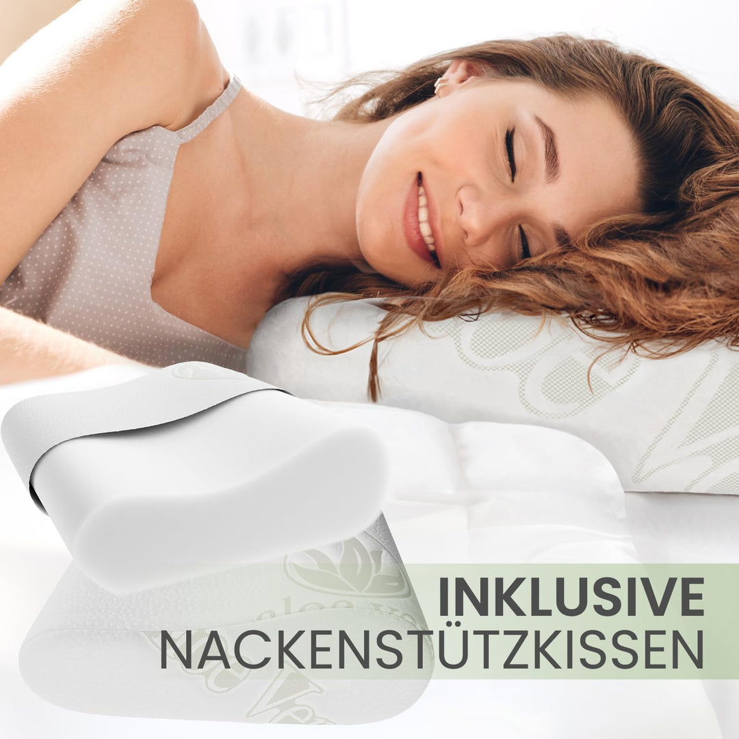 maxVitalis Schlaf Topper Reise-Set 3 teilig: Visko-Matratzenauflage, Visko-Kopfkissen, hochwertige T