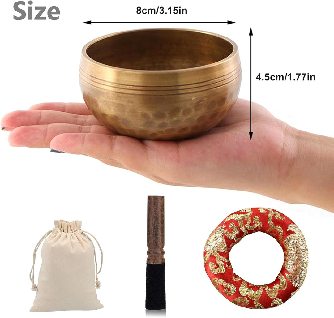 Tibetische Klangschale Klangschalen Set: 8 cm Tibetische Klangschale mit Klangschalenkissen und Holz