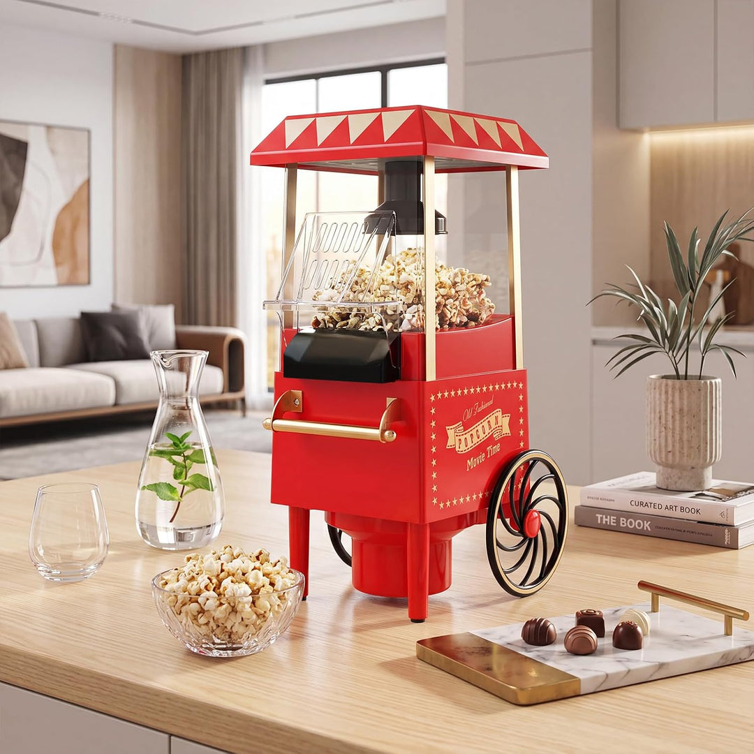 GIANTEX Popcornmaschine Retro, 1200W Popcorn Maker Heissluft ohne Öl, schnelle Zubereitung in 2 Minu